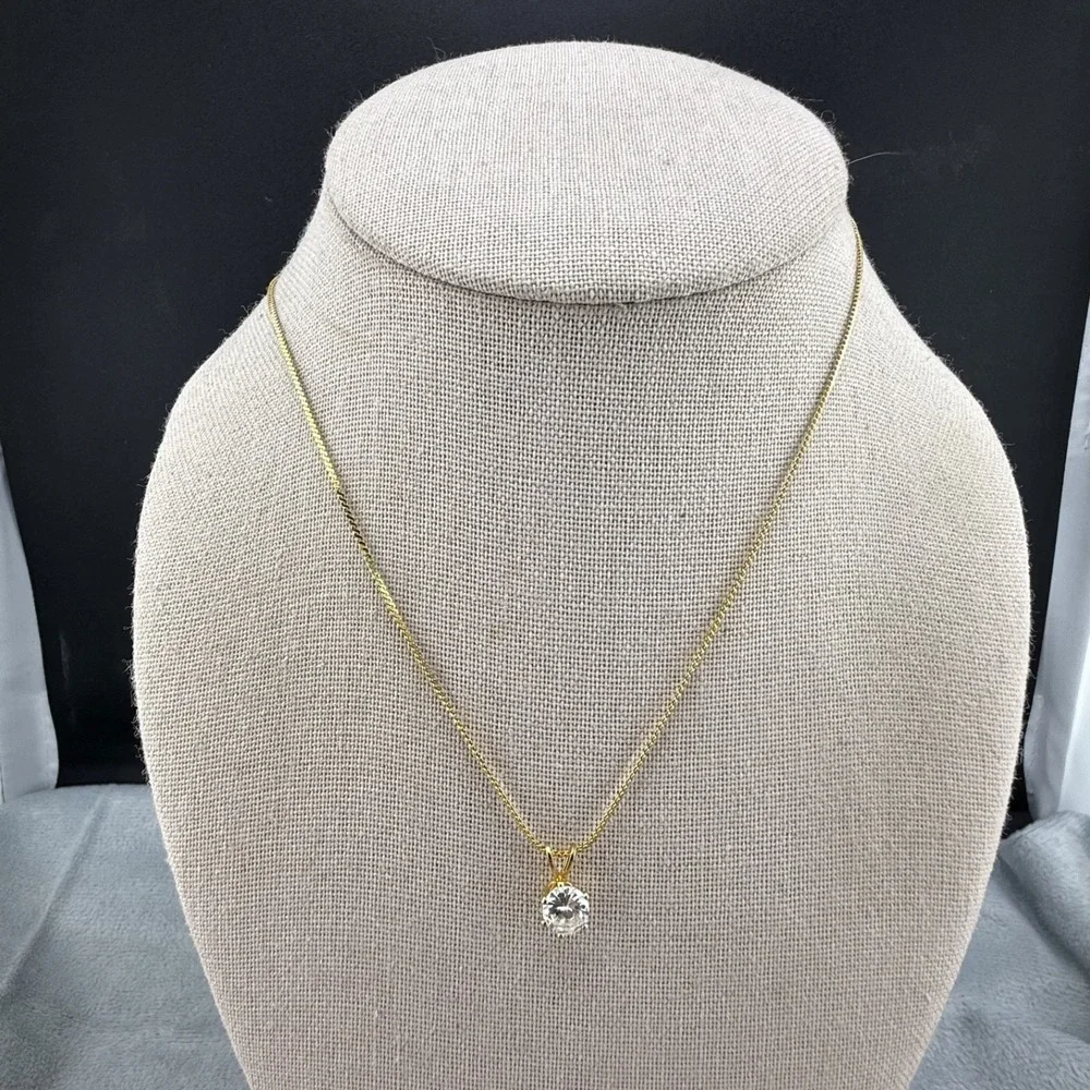 Vintage Estate Necklace Gold Tone Rhinestone Solitaire Dainty 17in